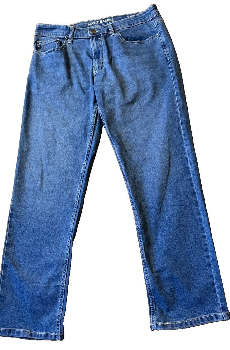 Scott Barber Jeans Mens 34x29 Straight Fit Stretch Blue Denim 5 Pocket